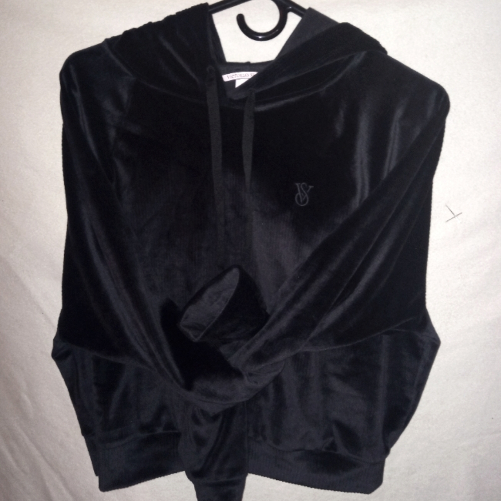 Victoria secret velour black striped crop sweater